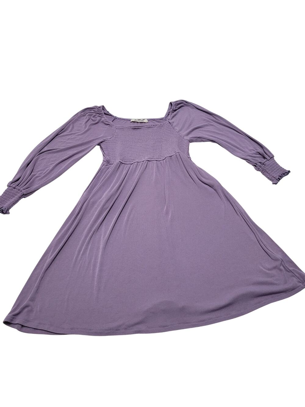 Three Bird Nest fit and flare smocked babydoll dress puff sleeve purple